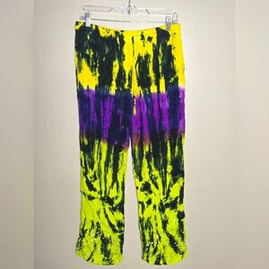 Just Be Gauze Tie Dye Boho Embellished Festival Pants, Size Large